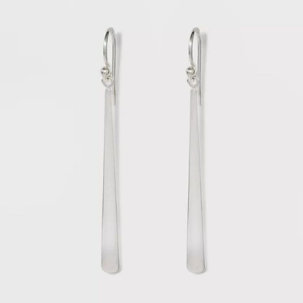 Silver Plated Polished Bar Dangle Earrings 